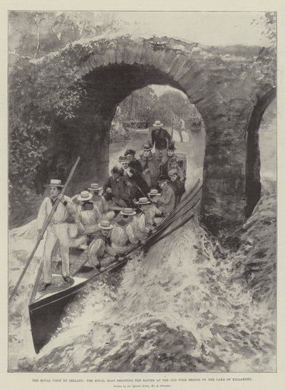 The Royal Visit to Ireland, the Royal Boat shooting the Rapids at the Old Weir Bridge on the Lake of Killarney by Amedee Forestier